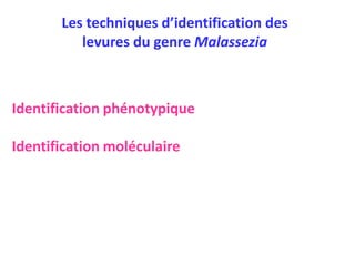 Identification phénotypique
Identification moléculaire
Les techniques d’identification des
levures du genre Malassezia
 