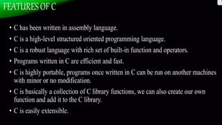 Programming in C - Introduction to C Language
