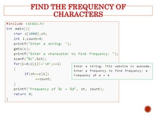 FIND THE FREQUENCY OF
CHARACTERS
 