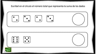 Escribel en el círculo el número total que representa la suma de los dados
 