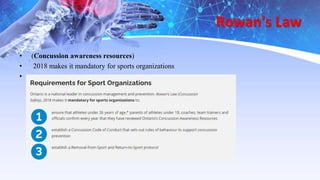 Rowan's Law
• (Concussion awareness resources)
• 2018 makes it mandatory for sports organizations
•
 