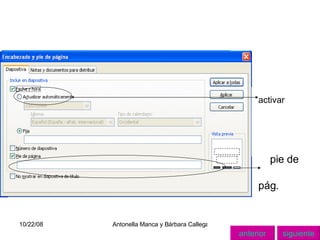 activar pie de  pág. siguiente anterior 