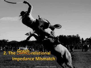 Photo: bombeador, flickr




            Graph
     2. The Object-relational
          Impedance Mismatch
 Achim Friedland <achim@sones.de>   Database Pro Power Days , 10/20/2010   10
 