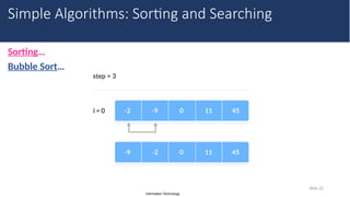 Information Technology
Sorting…
Bubble Sort…
Slide 22
Simple Algorithms: Sorting and Searching
 