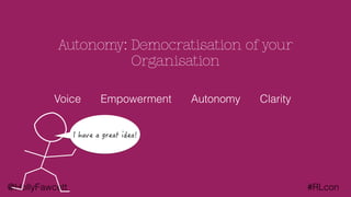 @HollyFawcett #RLcon
Autonomy: Democratisation of your
Organisation
Voice Empowerment Autonomy Clarity
 