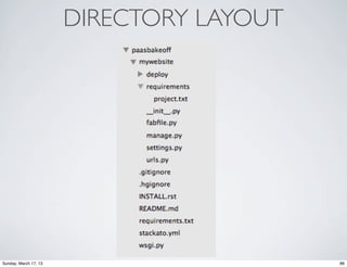 DIRECTORY LAYOUT




Sunday, March 17, 13                      86
 