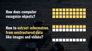 How does computer
recognize objects?
How to extract information
from unstructured data
like images and videos?
 