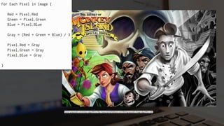 Seven grayscale conversion algorithms http://www.tannerhelland.com/3643/grayscale-image-algorithm-vb6/
 