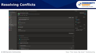 @ 2023 Dynamic Communities Yo u r “ F o r U s e r, B y U s e r ” C o m m u n i t y
Resolving Conflicts
 