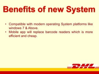 • Compatible with modern operating System platforms like
windows 7 & Above.
• Mobile app will replace barcode readers which is more
efficient and cheap.

company name

 