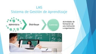 LMS
Sistema de Gestión de Aprendizaje
Administra Distribuye Controla
Actividades de
formación de
una institución
u organización.
 