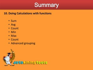 Summary10. Doing Calculations with functions  Sum