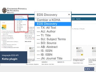 Integração EDS API
Koha plugin
 