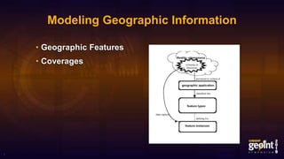 Modeling Geographic Information
• Geographic Features
• Coverages
4
 