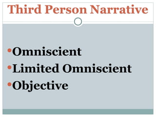 Omniscient
Limited Omniscient
Objective
 