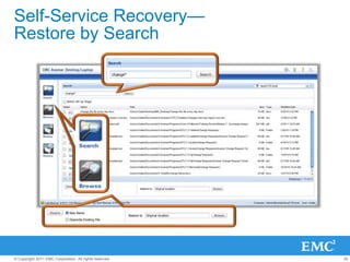 35© Copyright 2011 EMC Corporation. All rights reserved.
Self-Service Recovery—
Restore by Search
 
