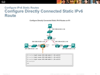 Presentation_ID 26© 2008 Cisco Systems, Inc. All rights reserved. Cisco Confidential
Configure IPv6 Static Routes
Configure Directly Connected Static IPv6
Route
 