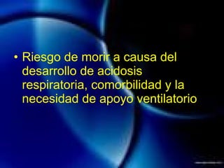 Riesgo de morir a causa del desarrollo de acidosis respiratoria, comorbilidad y la necesidad de apoyo ventilatorio 