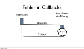 Fehler in Callbacks
Asynchrone
Ausführung

Applikation
Operation

Callback

Friday 8 November 13

☠☂ ☏☣☢

 