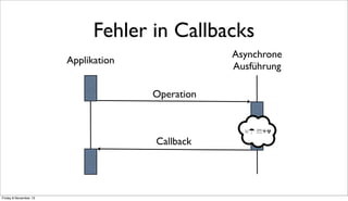 Fehler in Callbacks
Asynchrone
Ausführung

Applikation
Operation

Callback

Friday 8 November 13

☠☂ ☏☣☢

 