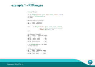 Databases: Slide 17 of 24
example 1 - R/IRanges
 