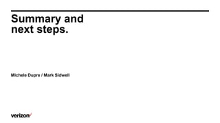 Summary and
next steps.
Michele Dupre / Mark Sidwell
 