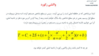‫ذخیره‬ ‫آموزش‬‫و‬‫بازیابی‬
‫اطالعات‬
faradars.org/fvsft106
15
‫ابتدا‬‫بررسي‬ ‫را‬ ‫است‬ ‫اللي‬ ‫حافظه‬ ‫در‬ ‫كه‬ ‫سرشاخص‬‫كرده‬،‫مرب‬ ‫مدخل‬ ‫به‬ ‫تا‬ ‫كرده‬ ‫جستجو‬ ‫شاخص‬ ‫درسطح‬ ‫سپس‬‫در‬ ‫وطاه‬
‫برسيم‬ ‫اول‬ ‫سطح‬.‫يعني‬‫ناحي‬ ‫در‬ ‫نظر‬ ‫مورد‬ ‫آدرس‬ ‫كردن‬ ‫پيدا‬ ‫از‬ ‫بعد‬ ‫و‬ ‫شده‬ ‫خوانده‬ ‫بالك‬ ‫يك‬ ،‫شاخص‬ ‫سطح‬ ‫هر‬ ‫در‬،‫اللي‬ ‫ه‬
‫خوانيم‬ ‫مي‬ ‫آنرا‬( .‫دارد‬ ‫وجود‬ ‫ها‬‫سرريزي‬ ‫زنجيره‬ ‫در‬ ‫جستجو‬ ‫و‬ ‫سرريز‬ ‫ناحيه‬ ‫به‬ ‫رفتن‬ ‫احتمال‬ ‫البته‬).
))(
`
2
1
`
`
2
1
(2 ttBF
br
n
o
on
o
xSCT 


‫رکورد‬ ‫واکشی‬
‫نه‬ ‫هر‬x‫بود‬ ‫خواهد‬ ‫كمتر‬ ‫اللي‬ ‫ناحيه‬ ‫از‬ ‫ركورد‬ ‫واكشي‬ ‫زمان‬ ،‫باشد‬ ‫كمتر‬.
‫س‬‫ر‬‫د‬‫ا‬‫ﺮ‬‫ﻓ‬
FaraDars.org
 