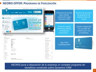 Confidential // Neoris 9
NEORIS OFFER: PROGRAMA DE FIDELIZACIÓN
NEORIS pone a disposición de tu empresa un completo programa de
beneficios construido sobre Dynamics CRM
 