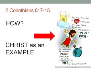 2 Corinthians 8: 7-15
HOW?
CHRIST as an
EXAMPLE
 