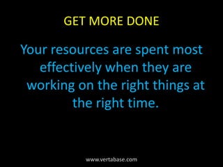 GET MORE DONEYour resources are spent most effectively when they are working on the right things at the right time.www.vertabase.com