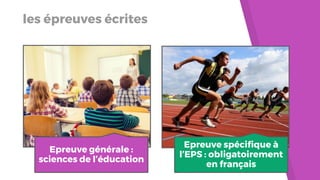-
Epreuve générale :
sciences de l’éducation
Epreuve spécifique à
l’EPS : obligatoirement
en français
les épreuves écrites
 