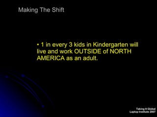 Making The Shift 1 in every 3 kids in Kindergarten will live and work OUTSIDE of NORTH AMERICA as an adult. 