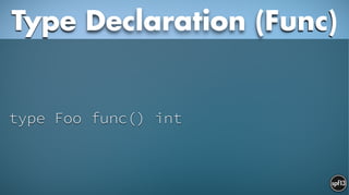 type Foo func() int
Type Declaration (Func)
 