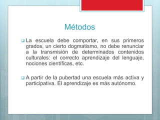 Contenidos
 El estudio del latín robustece el carácter y habitúa al
pensamiento concreto.
 Formación humanístico-histórica, instrucción
tecnológica para dar la posibilidad real a cada
hombre de convertirse en dirigente
(especialista+político).
 