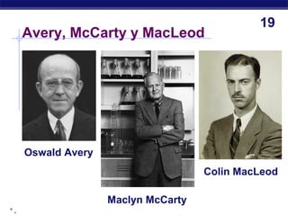 ° ,
Avery, McCarty y MacLeod
Oswald Avery
Maclyn McCarty
Colin MacLeod
19
 