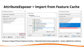 AttributeExposer > Import from Feature Cache
Choose: Import from Feature Cache > Selected desired properties > Auto-added to schema
 