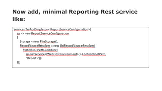 Now add, minimal Reporting Rest service
like:
 