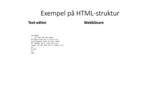 Exempel på HTML-struktur
Text-editor Webbläsare
 