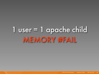 1 user = 1 apache child
   MEMORY #FAIL


               HTML5 for PHP Developer I   Mayﬂower GmbH I 20th May 201 I 58
                                                                       1
 