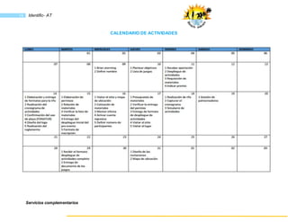 Servicios complementarios
14 Identific- AT
CALENDARIO DE ACTIVIDADES
 