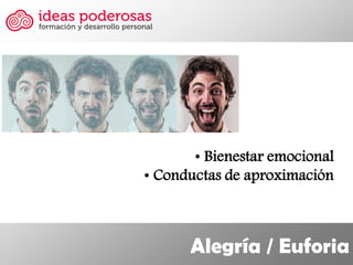 Alegría / Euforia 
• Bienestar emocional 
• Conductas de aproximación  