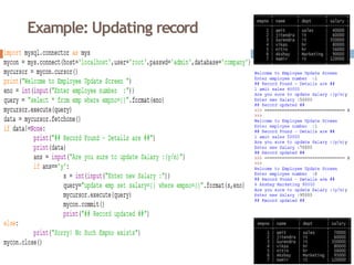 Example: Updating record
 
