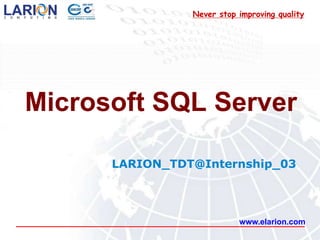 Never stop improving qualityMicrosoft SQL ServerLARION_TDT@Internship_03www.elarion.com