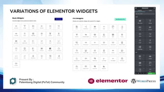 VARIATIONS OF ELEMENTOR WIDGETS
Present By :
Palembang Digital (PaTal) Community
 