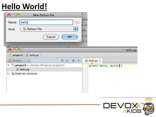 Creating your first Python Script:
A New box will drop down
Select the “Python File” option
A “New Python File” box
Will pop-up type in the name
It is always good to name files
Something that will remind you
What they contain.
 