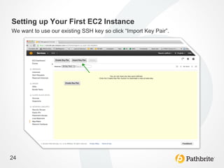 Setting up Your First EC2 Instance
We want to use our existing SSH key so click “Import Key Pair”.




24
 