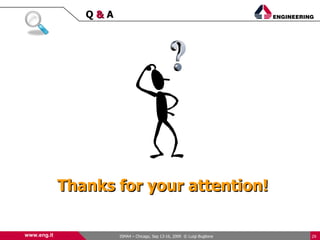 Q&A




             Thanks for your attention!

www.eng.it            ISMA4 – Chicago, Sep 13-16, 2009 © Luigi Buglione   29
 