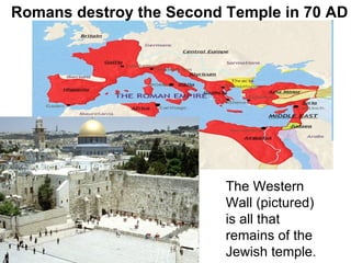 Romans destroy the Second Temple in 70 AD The Western Wall (pictured) is all that remains of the Jewish temple. 