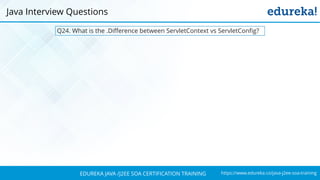https://www.edureka.co/java-j2ee-soa-trainingEDUREKA JAVA /J2EE SOA CERTIFICATION TRAINING
Q24. What is the .Difference between ServletContext vs ServletConfig?
Java Interview Questions
 
