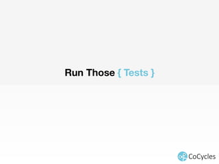 The { Implementation } 
function userService($http, baseUrl) { 
baseUrl = baseUrl || 'http://google.com/api'; 
function composeFullName(firstName, lastName) { 
return firstName + ' ' + lastName; 
} 
function returnPayload(response) { 
return response.payload; 
} 
function execute(path, body, method) { 
return $http({ 
url: baseUrl + path, 
method: method || 'GET', 
data: body 
}); 
} 
return { 
saveUser: function(user) { 
user.fullName = composeFullName(user.firstName, user.lastName); 
return execute('/user', user, 'POST').then(returnPayload); 
} 
}; 
} 
 